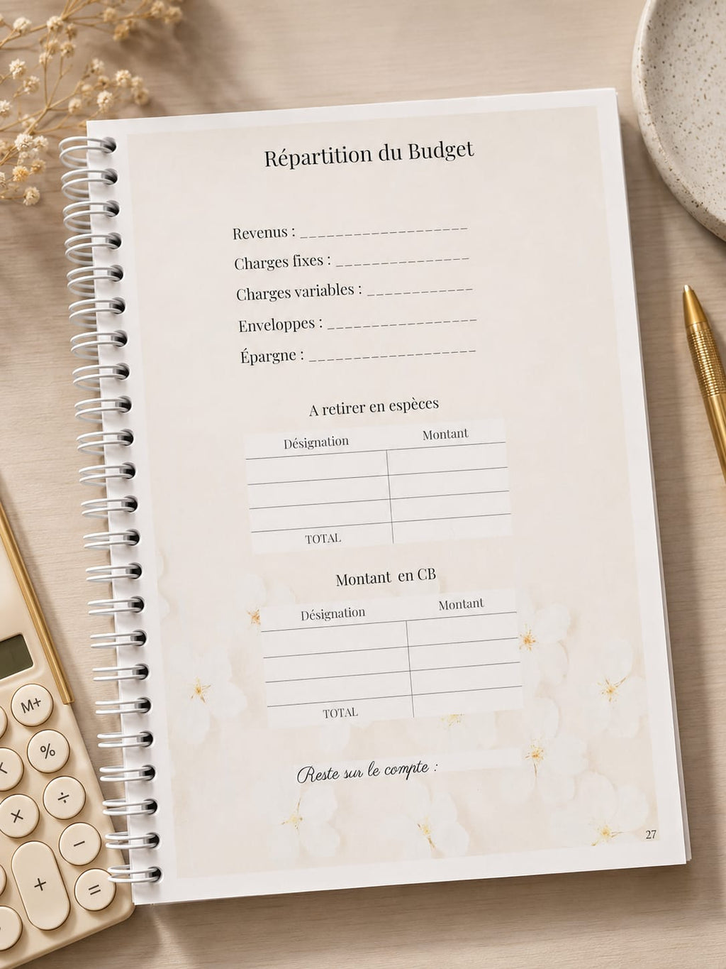 Budget Planner Non Daté   12 Mois  (Format A5)